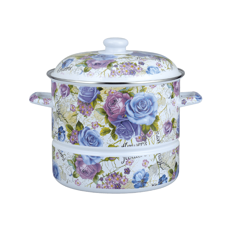 756d rustfrit stål rund kant dampkoger emalje med dampende bakke